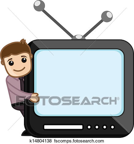 436x470 Clip Art Of Man Standing Behind Retro Tv Vector K14804138