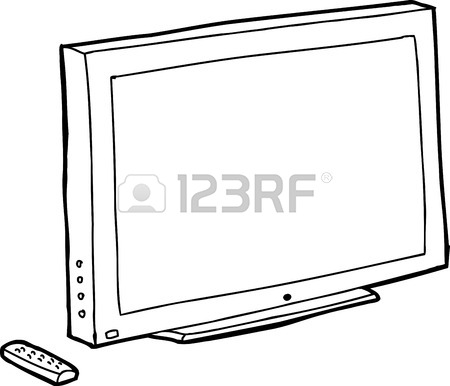 450x386 Single Black Outline Tv Screen With Remote Control Royalty Free