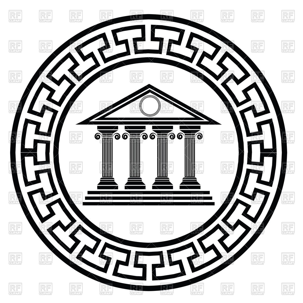 1200x1200 Ancient Greek Temple In Round Frame Royalty Free Vector Clip Art