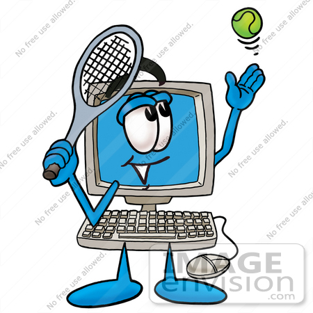 450x450 Clip Art Graphic Of A Desktop Computer Cartoon Character Preparing