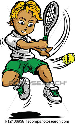 285x470 Clip Art Of Kid Tennis Player Boy Swinging Racquet