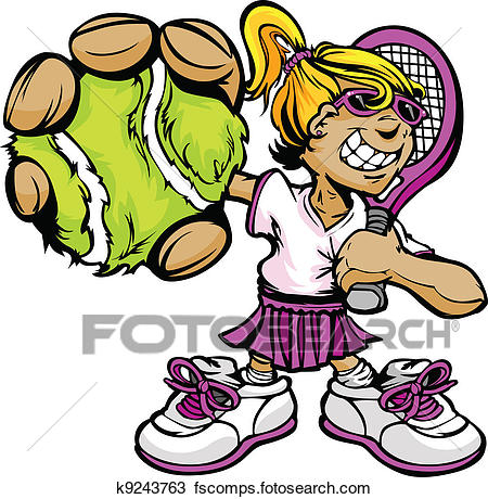 450x460 Clipart Of Kid Tennis Player Girl Holding Racquet And Ball