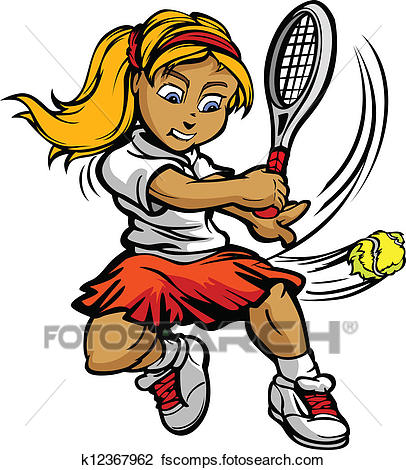 406x470 Clipart Of Kid Tennis Player Girl Swinging Racquet