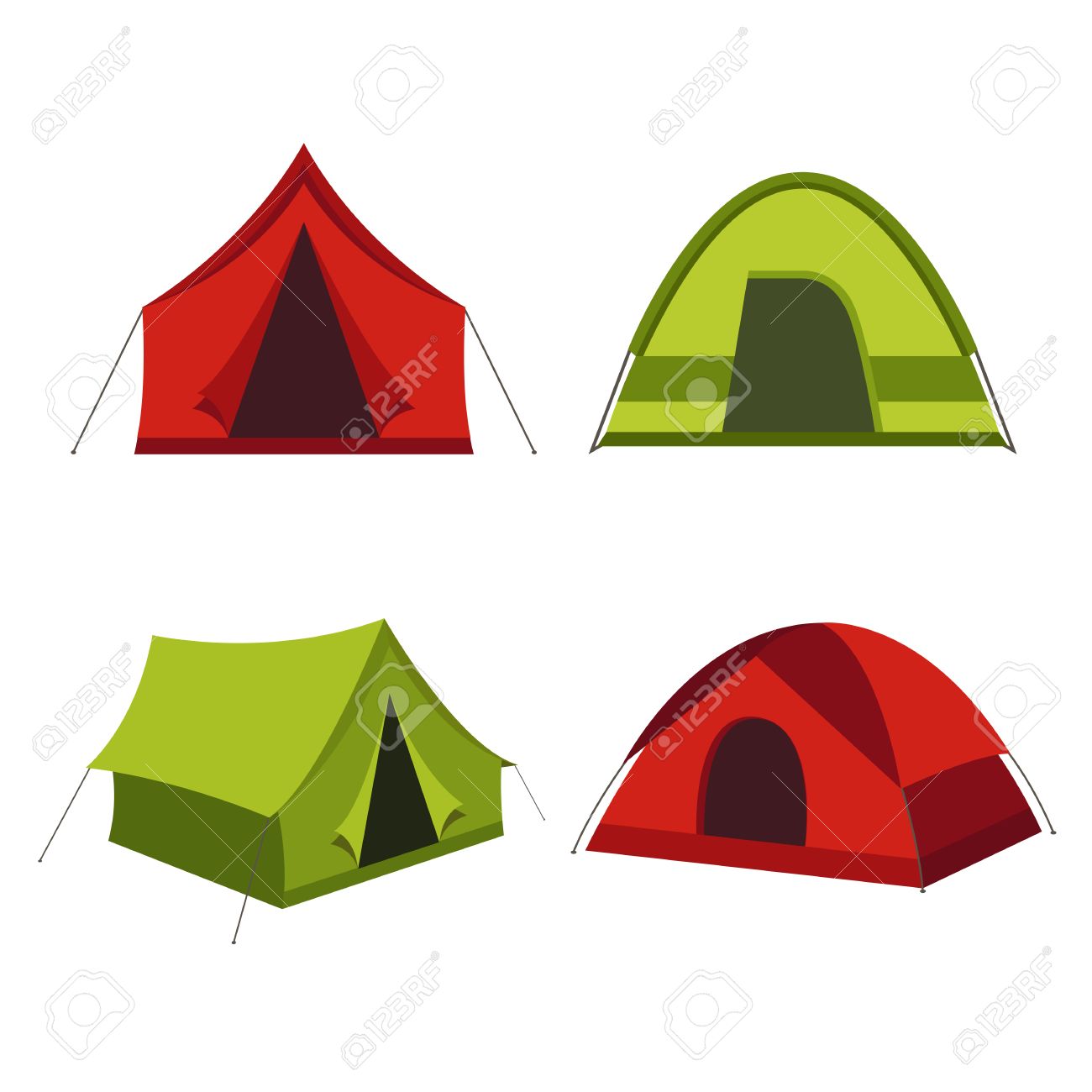 1300x1300 Camping Tent Vector Icons Isolated On White Background. Set
