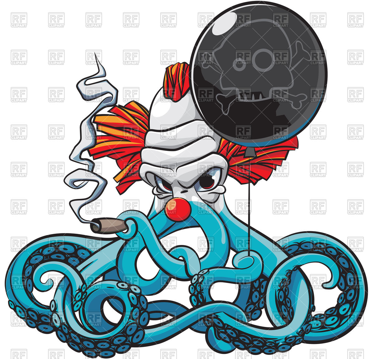 1200x1152 Octopus The Angry Clown Smoking Cigar With Black Balloon In His
