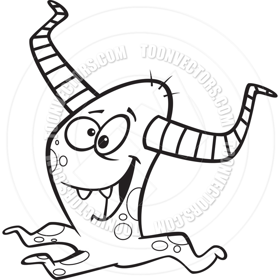 940x940 Cartoon Little Tentacle Monster (Black Amp White Line Art) By Ron