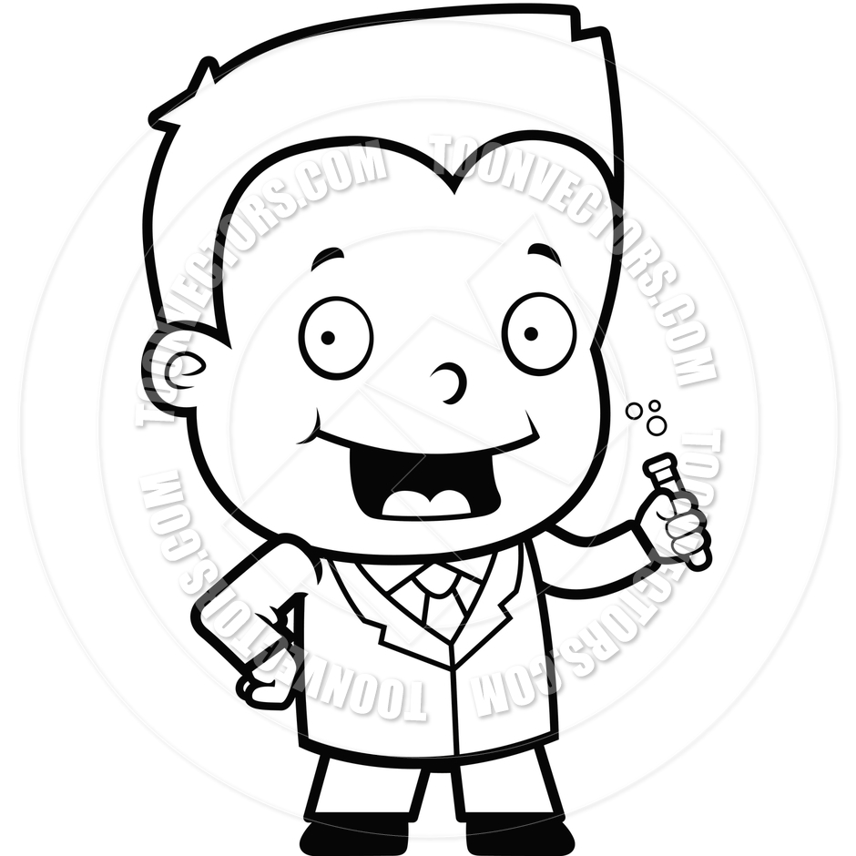 940x940 Cartoon Little Scientist Boy Test Tube (Black And White Line Art