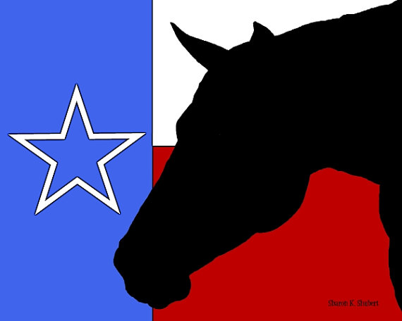 570x456 Texas Flag With Horse Head Silhouette Juxtaposed Over It.