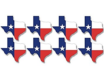 355x266 Sheet Of 8 Texas Shaped Tx Flag Stickers (Tx