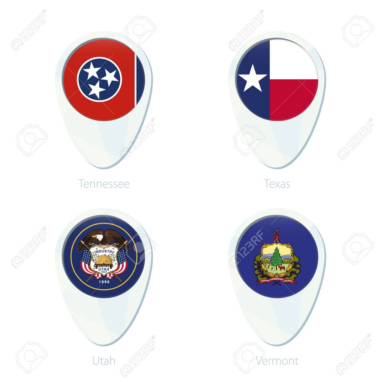 1300x1300 Tennessee, Texas, Utah, Vermont Flag Location Map Pin Icon