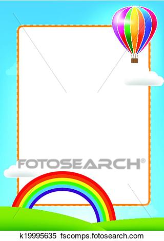 320x470 Clipart Of Balloon And Rainbow With Text Box On Blue Sky