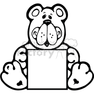 300x300 Royalty Free Black And White Cute Cartoon Bear Holding Box 130137