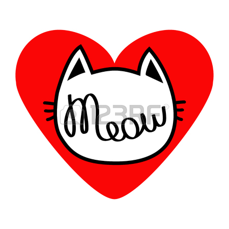 450x450 White Cat Head Silhouette Shape. Meow Lettering Text. Cute Cartoon
