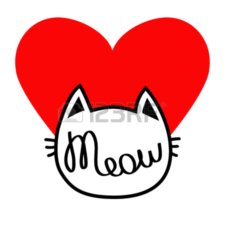 450x450 White Cat Head Silhouette Shape. Meow Lettering Text. Love Card
