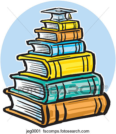 407x470 Clipart Of A Pile Of Books With A Graduation Cap On It Jeg0001