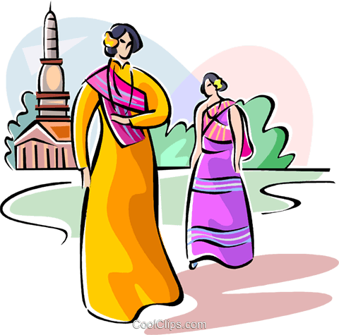 480x475 Thai People In Traditional Costume Royalty Free Vector Clip Art