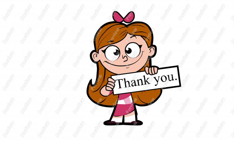 800x489 Thank You Girl Holding Sign Character Clip Art