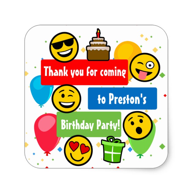 630x630 Emoji Birthday Party Kids Or Boys Thank You Square Sticker