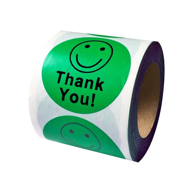 640x640 Thank You Smiley Face Happy Stickers 500 Adhesive Labels Per Roll