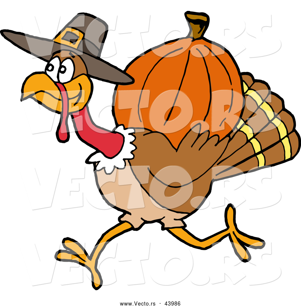 1024x1044 Vector Of A Cartoon Pilgrim Turkey Carrying A Pumpkin