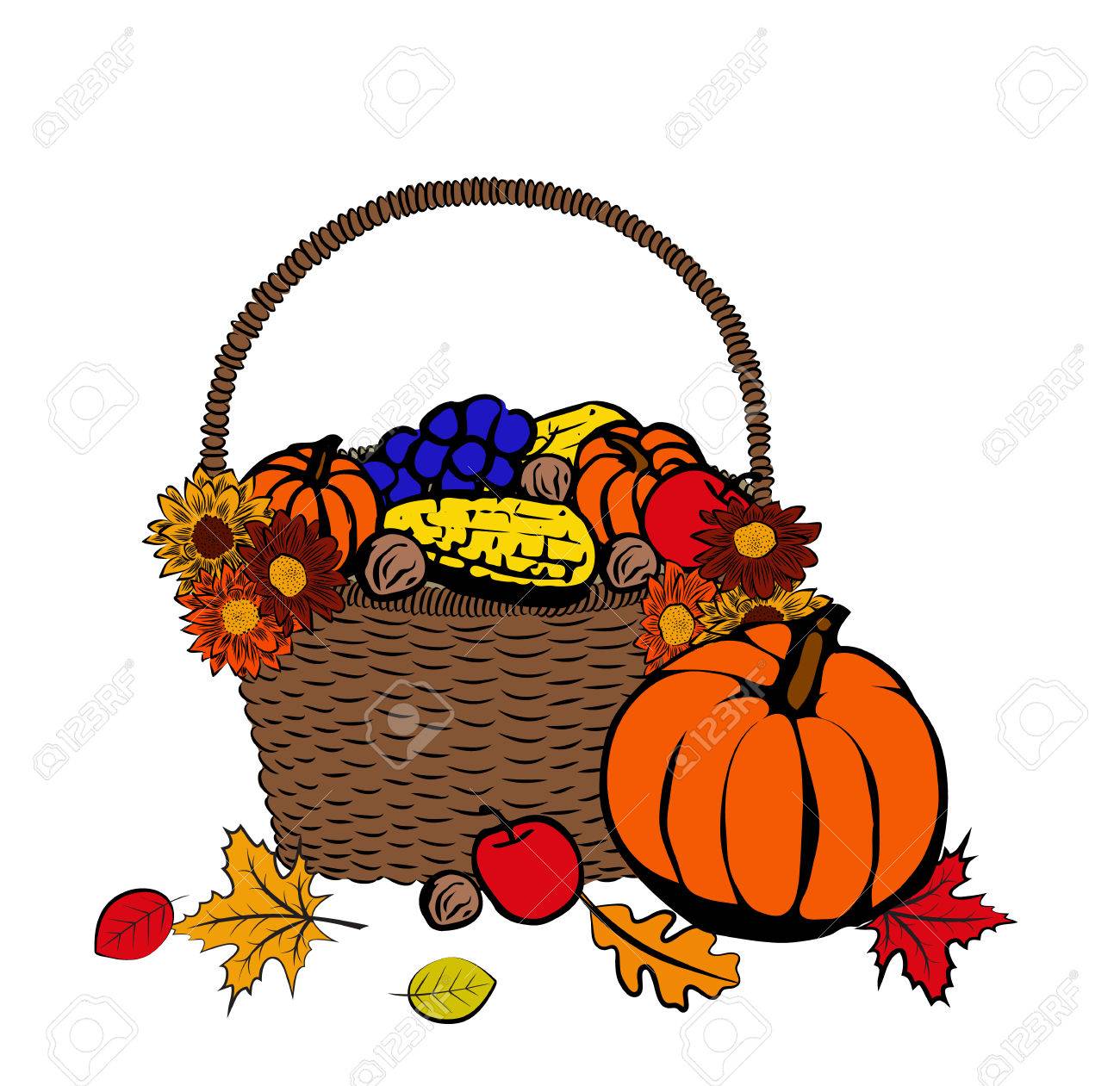 1300x1261 Thanksgiving Day Hand Drawn Ink Illustration With Autumn Fruits