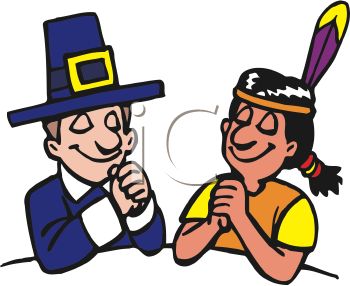 350x286 Pilgrim And Native American Indian Praying On Thanksgiving