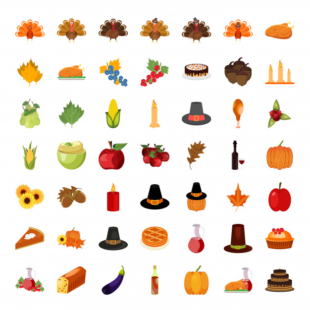 626x626 Set Of Colorful Cartoon Icons For Thanksgiving Day. Vector Free