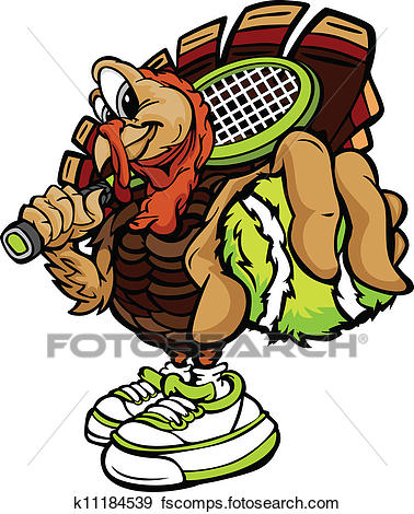 378x470 Clip Art Of Tennis Thanksgiving Holiday Turkey Cartoon Vector