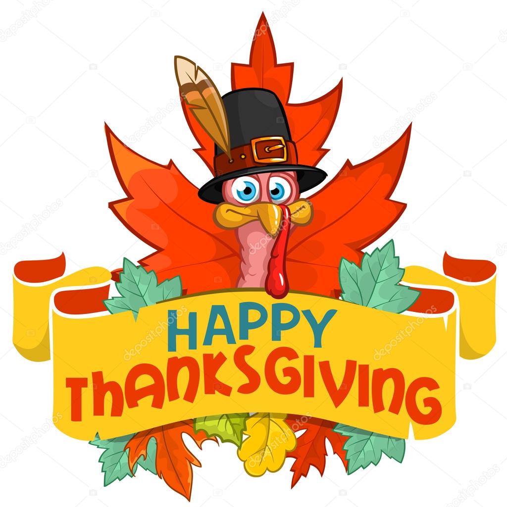 1024x1024 Happy Thanksgiving Turkey In Pilgrim Hat With Autumn Leaves