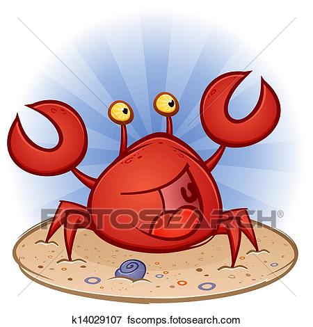 450x470 Clip Art Of Crab Cartoon Character On The Beach K14029107