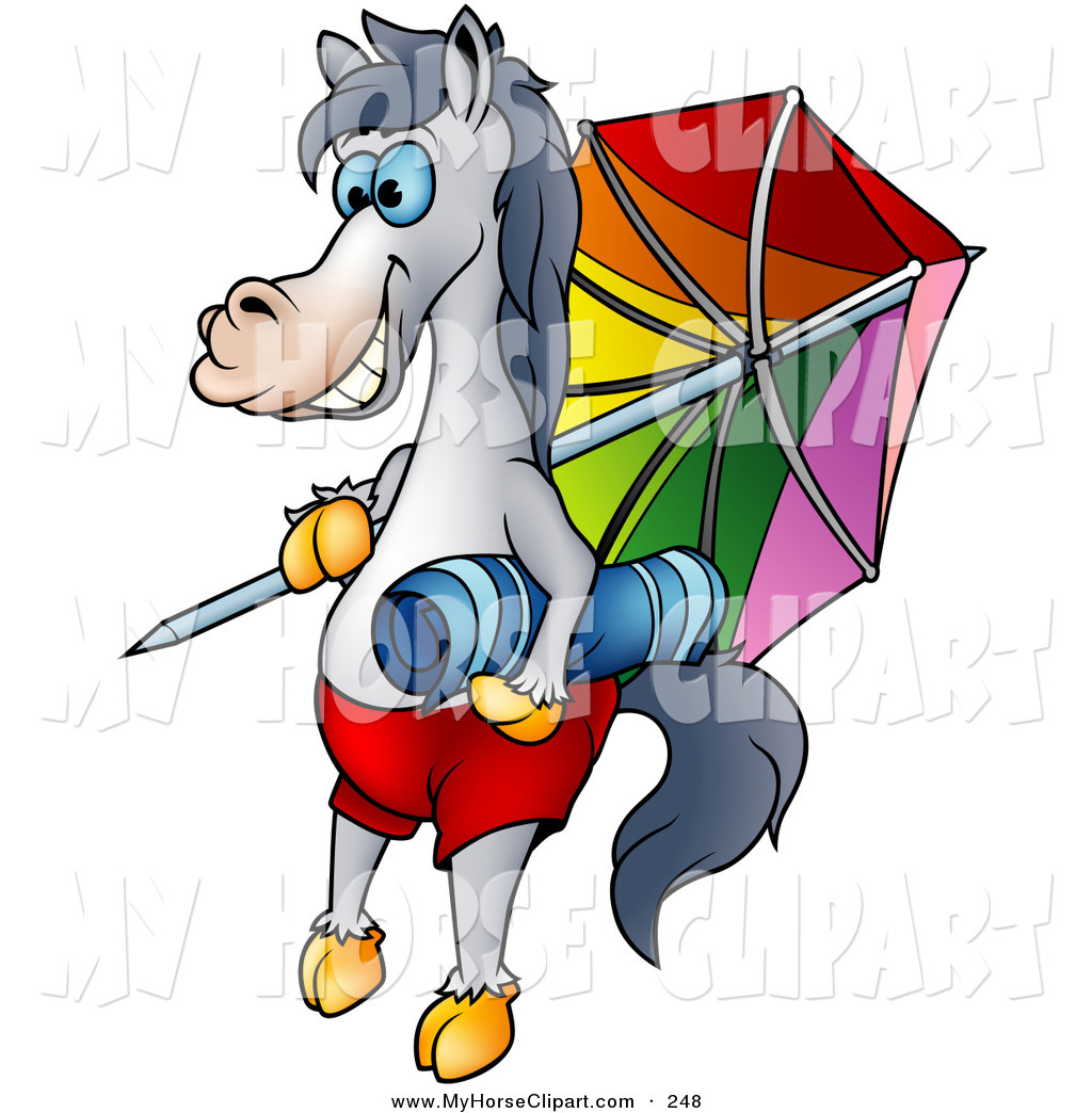 1024x1044 Clip Art Of A Vacationing Gray Horse With A Towel And Umbrella
