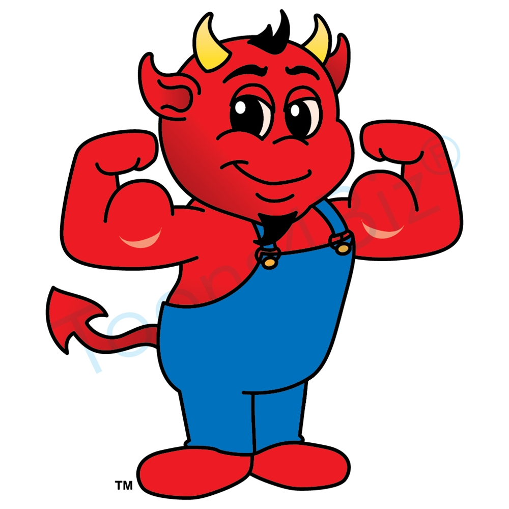 1000x1000 Devil Mascot Flexing Muscles Clip Art