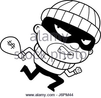 329x320 Cartoon Illustration Of Thief Running Away With Sack Stock Vector