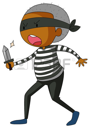 313x450 Thief Trying To Rob A Boy Using A Small Knife Royalty Free