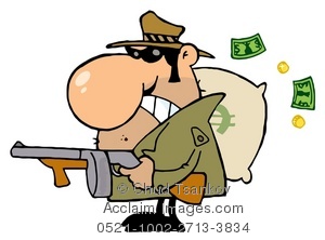 300x222 Illustration Of A Thief With A Bag Of Money And A Machine Gun