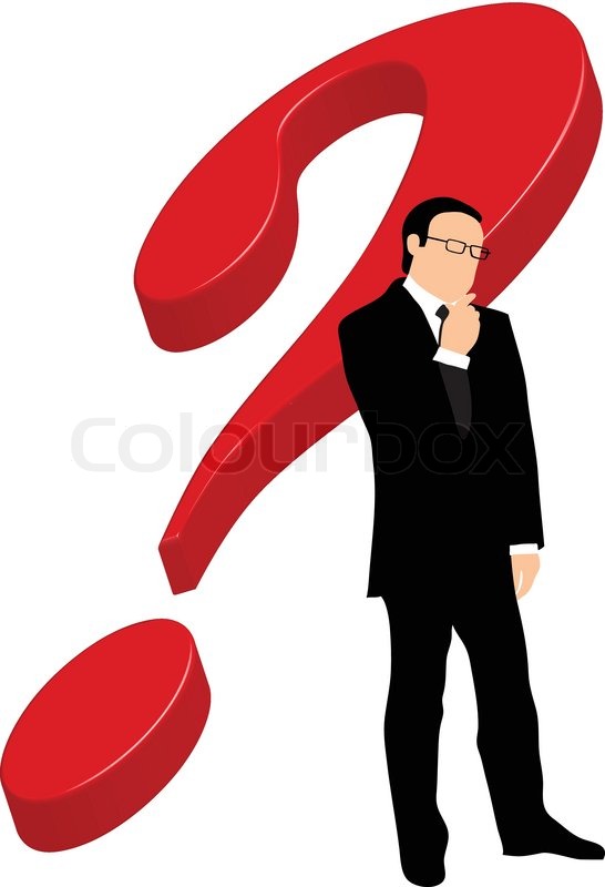 546x800 Businessman Thinking In Front Of Big Red Questionmark Stock