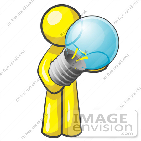 450x450 Clip Art Graphic Of A Yellow Guy Character Holding A Light Bulb