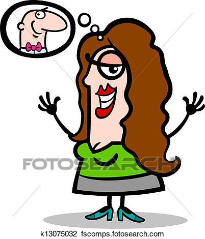402x470 Clipart Of Happy Woman Thinking About Man Cartoon K13075032