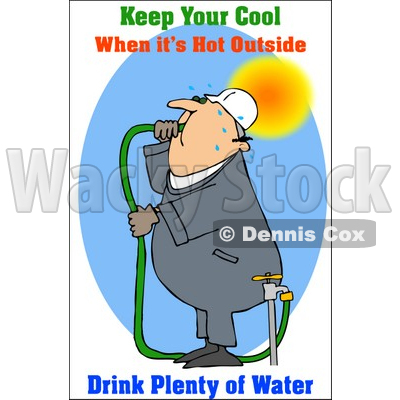 400x400 Free (Rf) Clipart Illustration Of A Thirsty Worker Drinking Hose