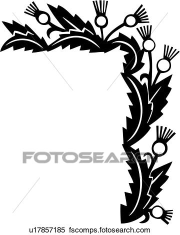 360x470 Clipart Of , Border, Corner, Floral, Thistle, U17857185