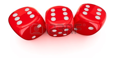450x225 Three Red Dice With The Number Six Stock Photo, Picture