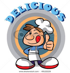 287x300 Little Chef Giving The Thumbs Up With Delicious Text Clip Art