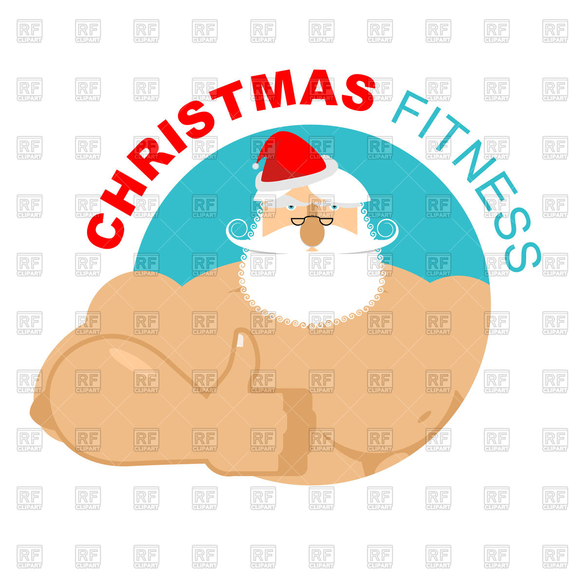 1200x1200 Christmas Fitness. Strong Santa Thumbs Up. Royalty Free Vector