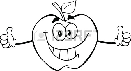 450x245 Black And White Apple Cartoon Mascot Character Giving A Thumbs