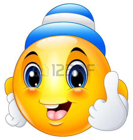 427x450 Cartoon Emoticon Smiley Wearing A Cap And Giving A Thumbs Up Stock