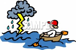 300x199 Kid In A Rowboat Rowing Toward A Lightning Storm Clipart Picture