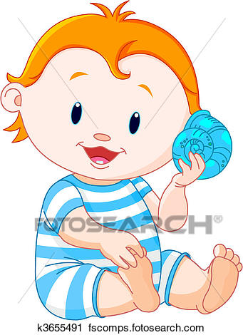341x470 Clipart Of Baby Listen To Sea Shell K3655491
