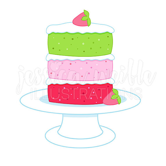 570x570 Tiered Strawberry Cake Cute Digital Clipart, Strawberry Cake Clip
