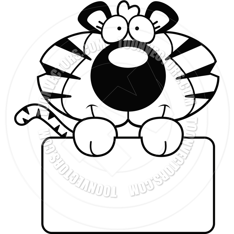 940x940 Cartoon Tiger Cub Sign (Black And White Line Art) By Cory Thoman
