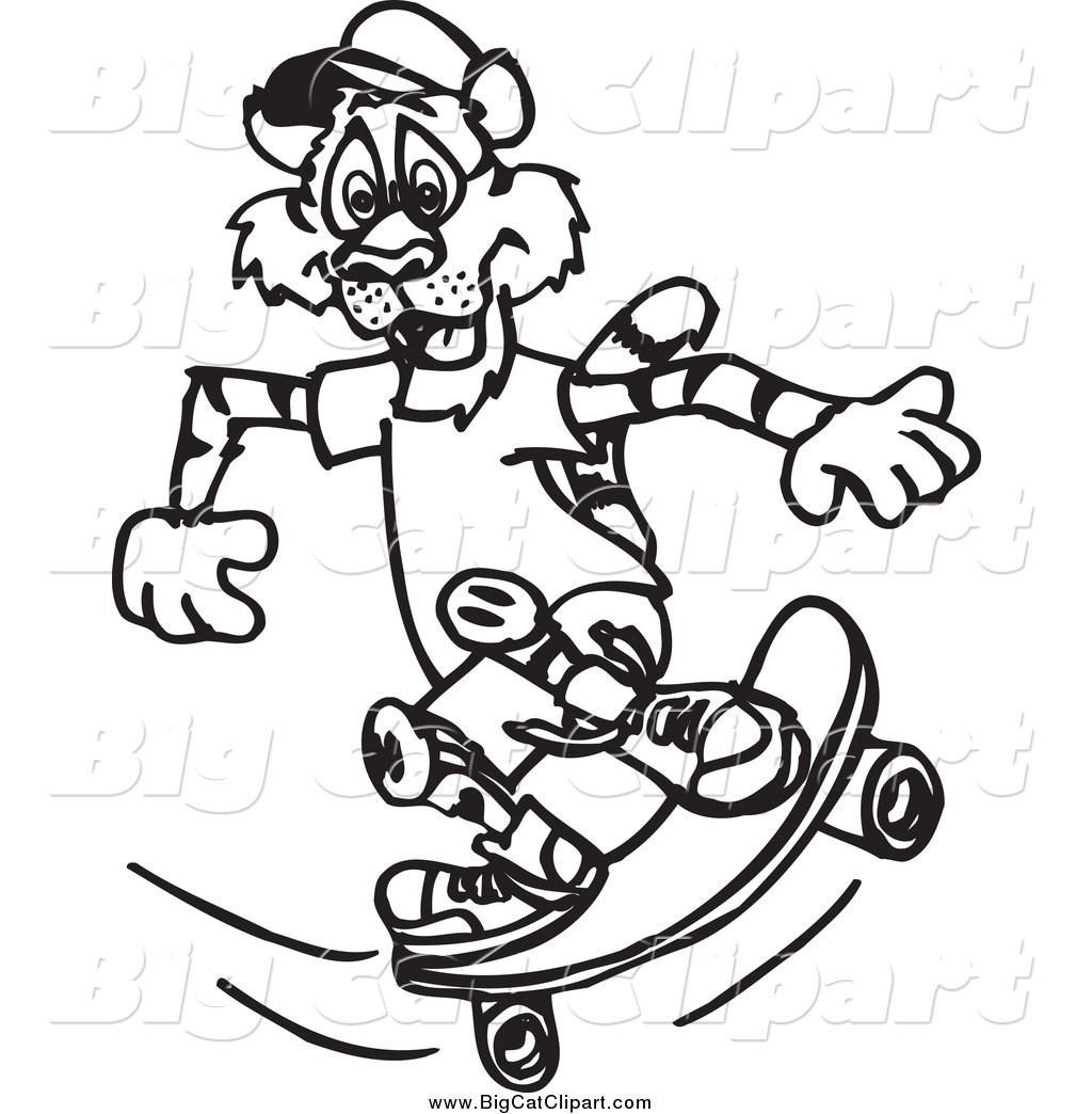 1024x1044 Big Cat Vector Clipart Of A Black And White Sporty Tiger